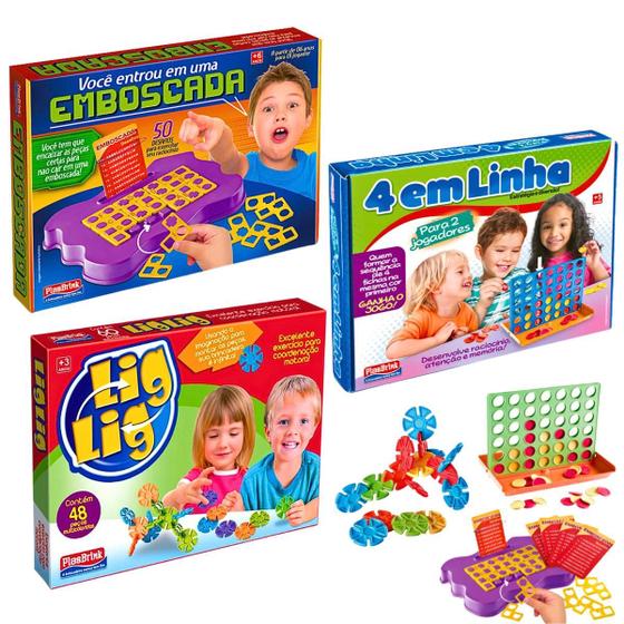 Imagem de Kit 3 Jogos Emboscada + 4 em Linha + Lig Lig Brinquedos Infantil Pedagógicos Didáticos Estimula