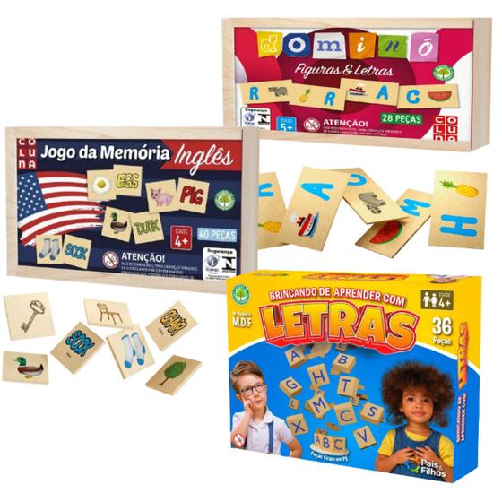 Imagem de Kit 3 Jogos Infantil Educativo Pedagogico Ensinar Brincando