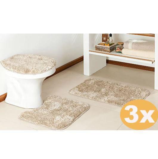 Imagem de Kit 3 Jogos Tapete Banheiro 9 Peças Classic Creme Perola