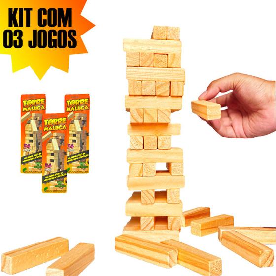 Kit 3 Jogos Torre Maluca Caiu Perdeu Madeira Brinquedo Menor preço em Kit 3 Jogos Torre Maluca Caiu Perdeu Madeira Brinquedo