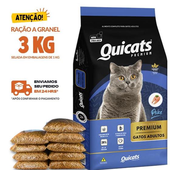 Imagem de Kit 3 KG Granel Ração Para Gato Quicats Peixe 28% de Proteína