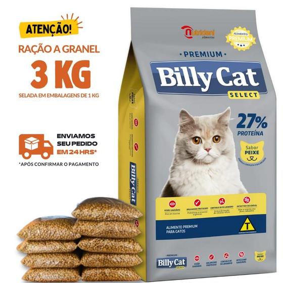 Imagem de Kit 3 KG Ração Para Gato Billy Cat Select Gatos Adultos Peixe Granel