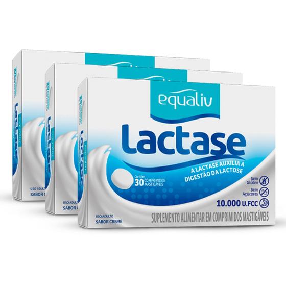 Imagem de Kit 3 Lactase Equaliv 30 comprimidos mastigáveis