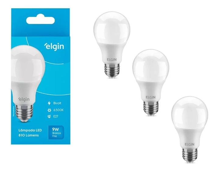 Imagem de Kit 3 Lâmpada Bulbo Led 9w A60 6500k Branco Frio - Elgin