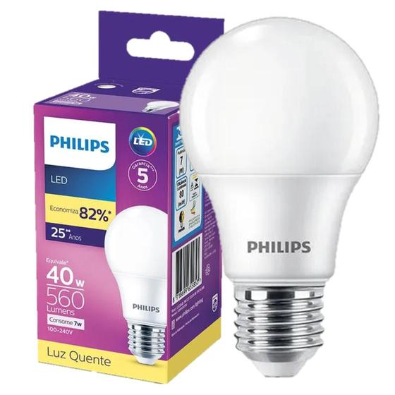 Imagem de Kit 3 Lampada Bulbo Philips 7w Luz Quente 3000K Amarela E27