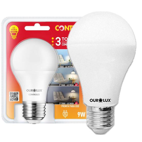 Imagem de Kit 3 Lampada Controled 9w 3 Toque 3 Tons 2700K Luz Amarela E27