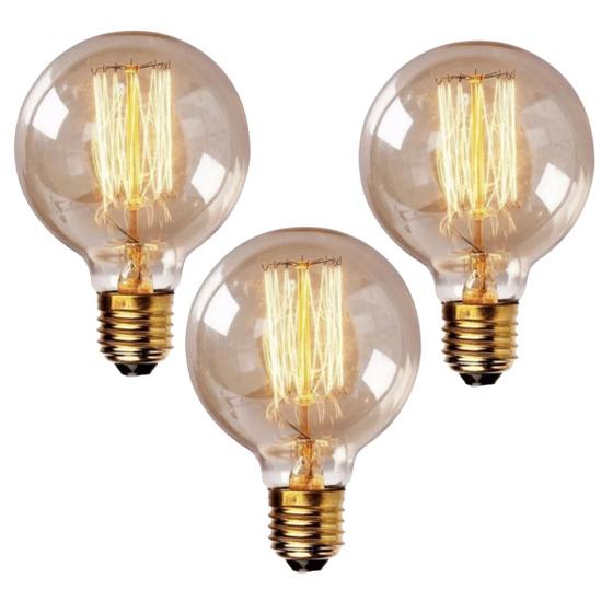 Kit 3 Lâmpada Filamento de Carbono Retrô G80 Galaxy Led 40w 127v Vintage 2400K Amarelo Âmbar Dimerizável Edison Garantia 1 ano Menor preço em Kit 3 Lâmpada Filamento de Carbono Retrô G80 Galaxy Led 40w 127v Vintage 2400K Amarelo Âmbar Dimerizável Edison Garantia 1 ano