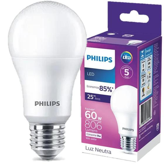 Imagem de Kit 3 Lampada Led Bulbo Philips 9w Branco Neutro 4000K E27