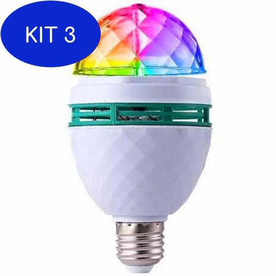 Imagem de Kit 3 Lâmpada Led Giratória Colorida Globo De Luz Festa + Soquete