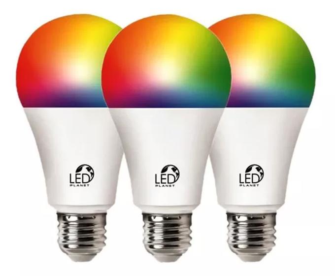 Imagem de Kit 3 Lampada Led Inteligente RGB Wifi 10w Smart  Controle App Celular Colorida Muda Cor Com Ritmo 