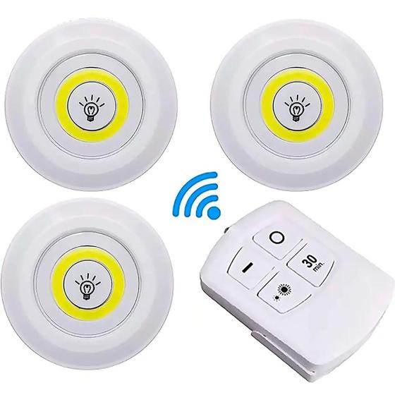 Imagem de Kit 3 Lâmpada Luminária Led Spot Sem Fio Controle Remoto Cor