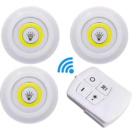 Imagem de Kit 3 Lâmpada Luminária Led Spot Sem Fio Controle Remoto Cor Branco