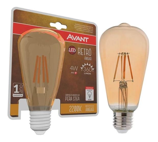 Imagem de Kit 3 Lampada Retro St64 Filamento Led 4w Ambar 2200k Avant