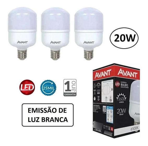 Imagem de Kit 3 Lâmpadas Bulbo Led 20w 6500k Bivolt Luz Branca Avant