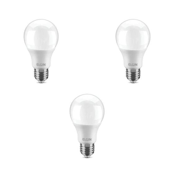 Imagem de Kit 3 lâmpadas bulbo led elgin 48bled2f12yu a60 12w 6500k branco frio