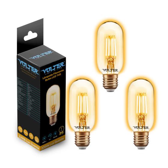 Imagem de Kit 3 Lâmpadas Filamento Retrô Vintage Led T45 Edison 4w Volter