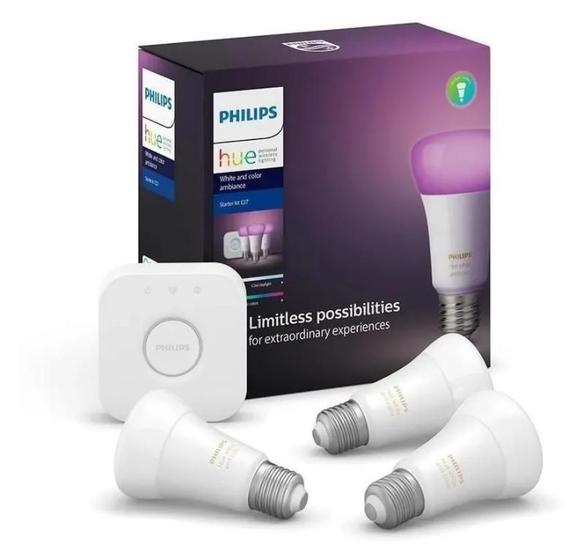 Imagem de Kit 3 Lâmpadas Inteligentes+Hub Philips Hue Starter Kit 110V