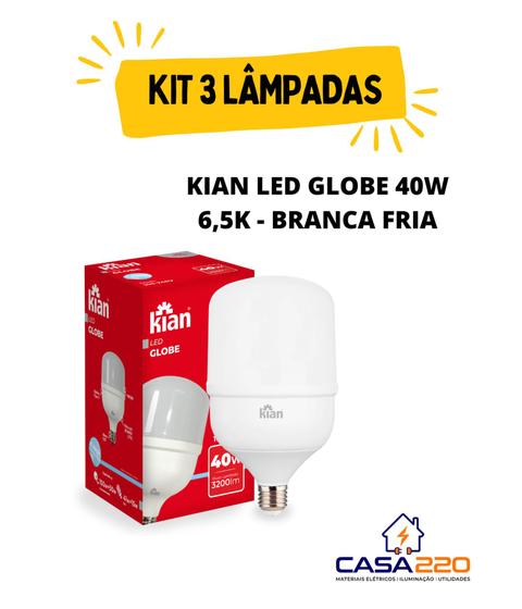 Kit 3 Lâmpadas Led 40W E27 6500K Branca Fria Bivolt Kian Menor preço em Kit 3 Lâmpadas Led 40W E27 6500K Branca Fria Bivolt Kian