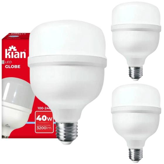 Kit 3 Lâmpadas Led Bulbo 40W Bivolt Alta Potencia Branca Fria 6500k Para Casa e Comércio Menor preço em Kit 3 Lâmpadas Led Bulbo 40W Bivolt Alta Potencia Branca Fria 6500k Para Casa e Comércio