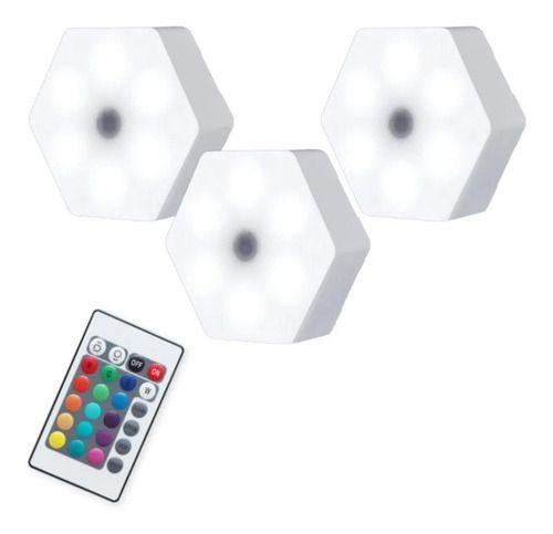 Imagem de Kit 3 Lâmpadas  Luz Led Hexagonal  Luminária Com Controle