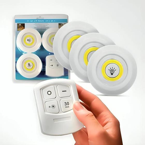 Imagem de Kit 3 Lâmpadas Spot Led Sem Fio Com Controle Remoto Luminária Adesiv