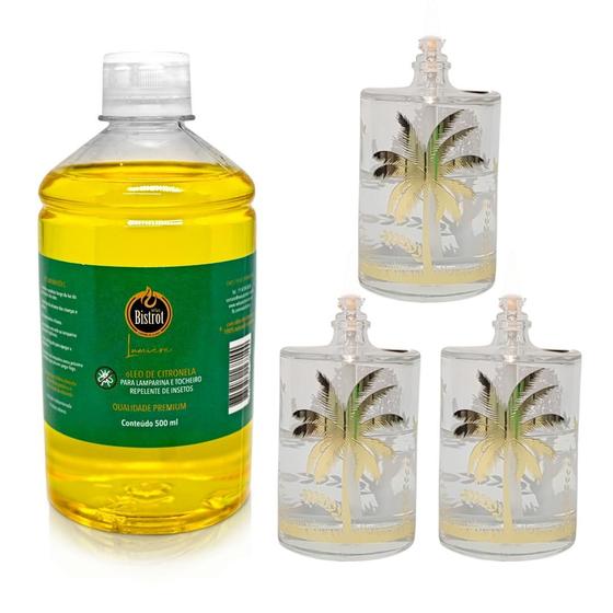 Imagem de Kit 3 Lamparina  Florestal + 500 ml Fluido Citronela Bistrot
