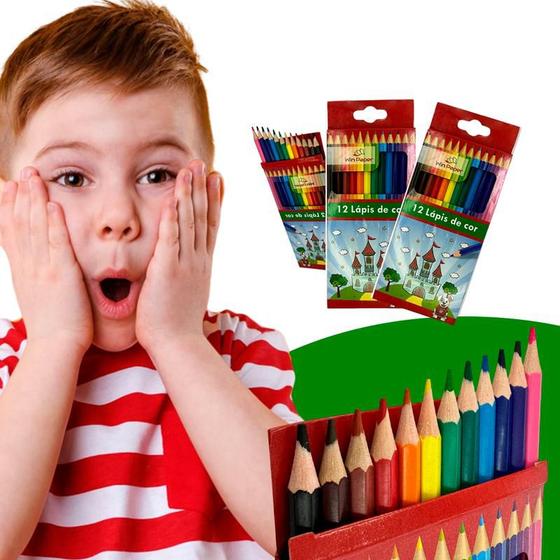 Imagem de Kit 3 Lápis De Cor 12 Cores Colorido Pintar Escolar Educativo Pintura 36 Unidades Ecológico Pacote Conjunto Atacado