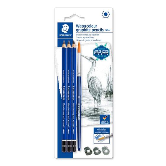 Imagem de Kit 3 Lápis Grafite Graduado Staedtler Lumograph + Pincel