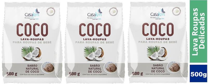 Kit 3 Lava Roupa Casa Km Pó Sabão Natural de Coco Bebê 500g - Sabão em ...