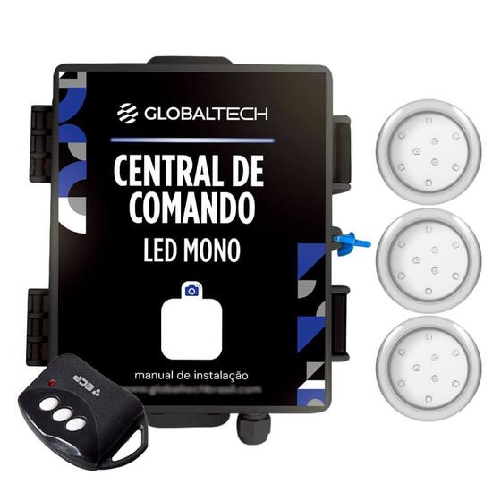 Imagem de Kit 3 LED Piscina mono 9W Inox + Central de Comando Globaltech