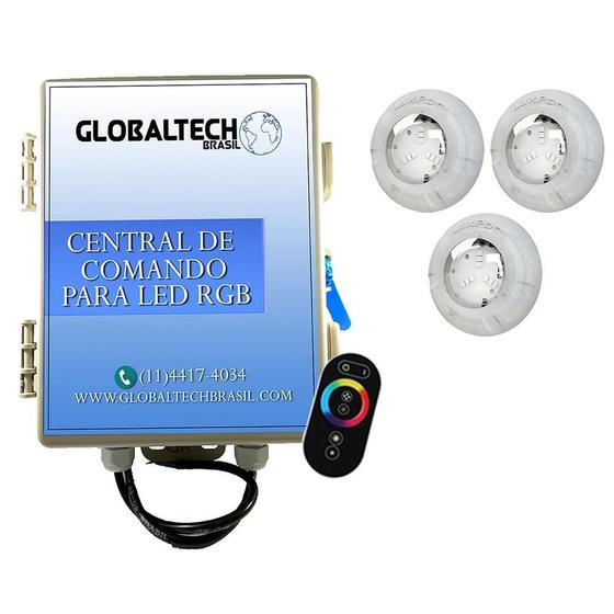 Imagem de Kit 3 Led Piscina Rgb 4W + Central + Controle Touch Luxpool