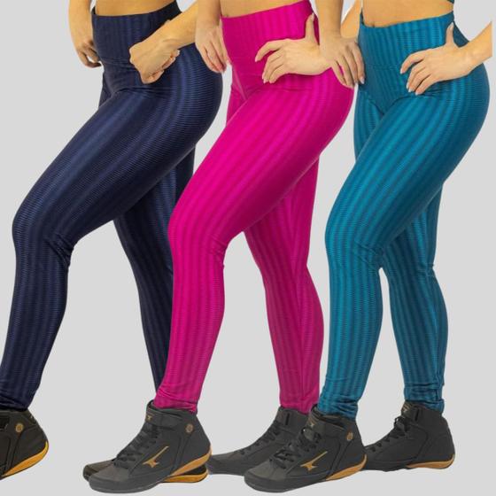 Imagem de Kit 3 Legging Simples de desporto 3D Academia Cintura alta