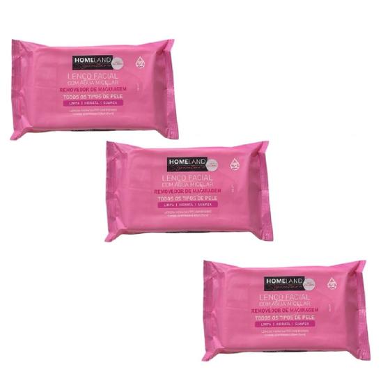 Imagem de Kit 3 Lenço Facial Removedor de Make 40un com Água Micelar 