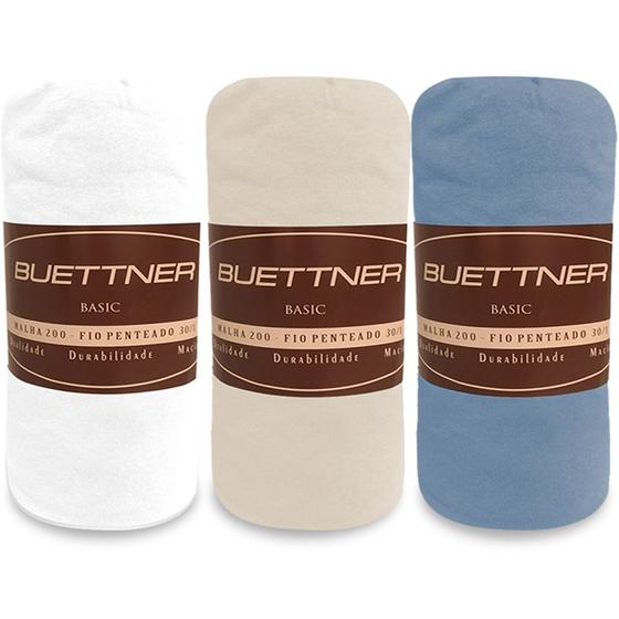 Imagem de Kit 3 Lençol Solteiro Avulso de Malha 100% Algodão com Elástico Buettner