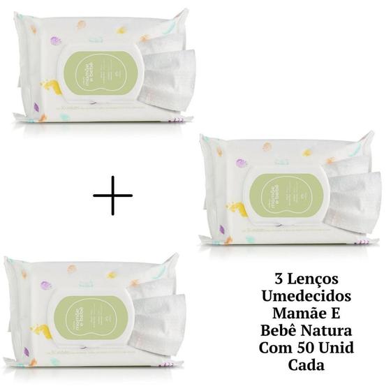 Imagem de Kit 3 Lenços Umedecidos Mamãe E Bebê Natura Com 50 Unid Cada