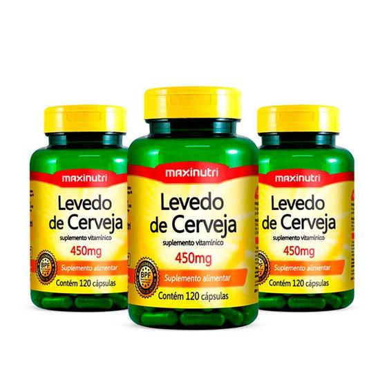 Imagem de Kit 3 Levedo de Cerveja 450mg 120 Cápsulas Maxinutri