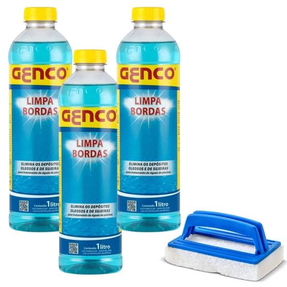 Imagem de Kit 3 Limpa Bordas 1 Litro + Esponja para Piscinas