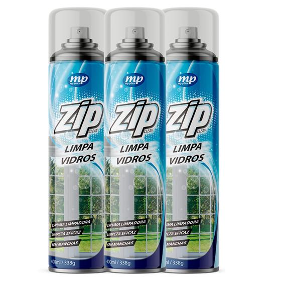 Imagem de Kit 3 Limpa Vidros Sem Manchas Zip Clean 400Ml - My Place