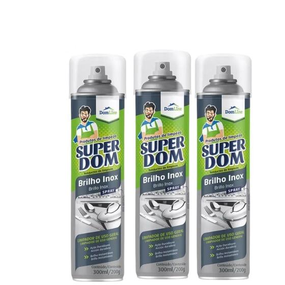 Imagem de Kit 3 Limpador  Brilho Inox Super Dom Aerosol 300ml Domline