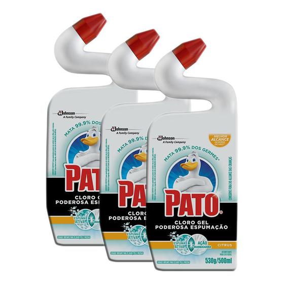 Imagem de Kit 3 Limpador Pato Cloro Gel Ativo Citrus Poderosa Espumação 500ml