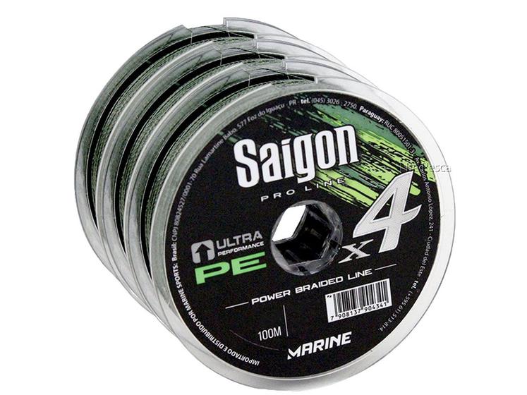 Imagem de Kit 3 Linhas Saigon Multifilamento x4 Verde 0,24mm 30Lbs/13kg - 300 Metros