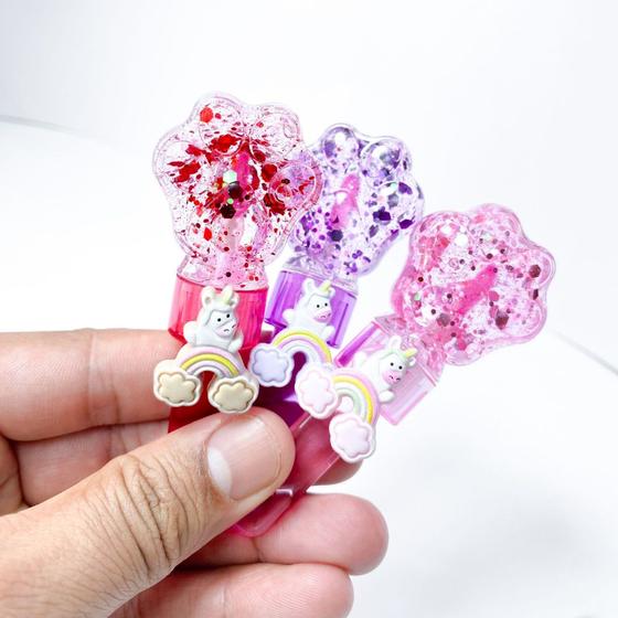 Imagem de Kit 3 lip gloss com glitter patinha com unicórnio fofinho