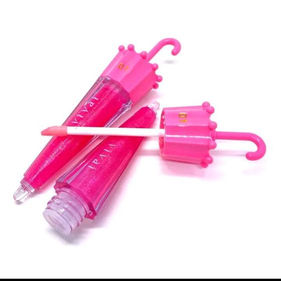 Imagem de Kit 3 lip gloss guarda-chuva metálico fofo