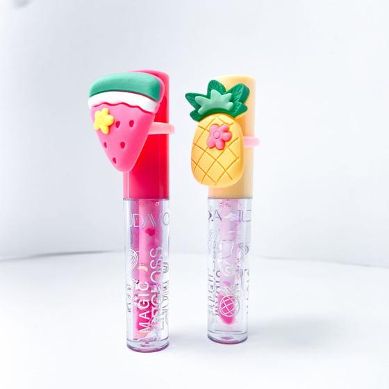 Imagem de Kit 3 lip gloss infantil com anelzinho de frutinhas divertidas incolor