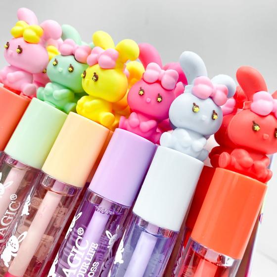 Imagem de Kit 3 Lip oil gloss cheirinhos doces cabeça coelhinha brilho natural