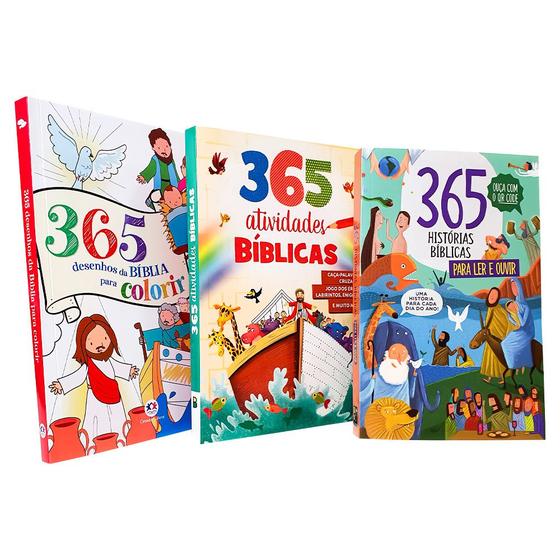 Imagem de Kit 3 Livros  365 Histórias Bíblicas para Ler e Ouvir + 365 Atividades Bíblicas + 365 Desenhos da Bíblia para Colorir