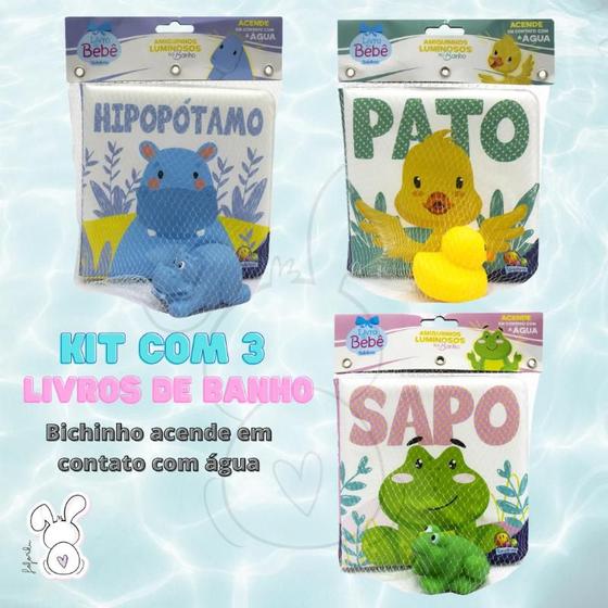 Imagem de Kit 3 livros Bebe para Banho - Amiguinhos Luminosos - Patinho Hipopótamo Sapo  - Acende em contato com água - Todolivro