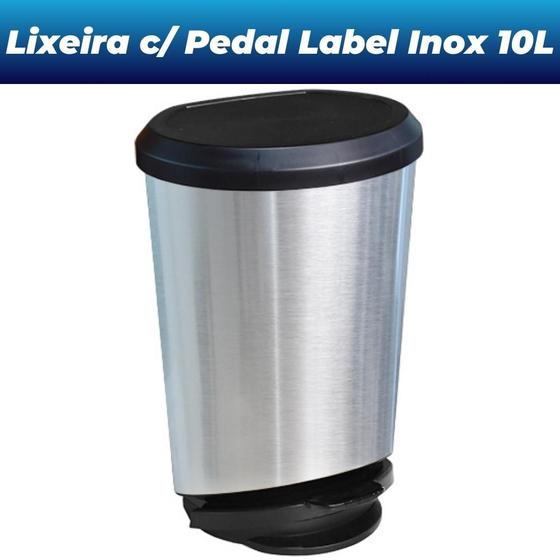 Imagem de Kit 3 Lixeira Cesto 10L Tipo Inox c/ Tampa e Pedal Plástico Escritório Banheiro Cozinha