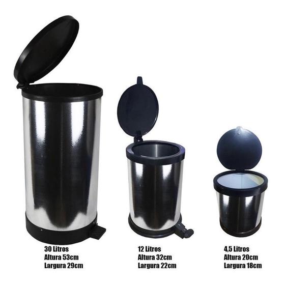kit 3 lixeira cor inox moderna personalizado 30Litros lixeira pra cozinha lixeira pra banheiro lixeira pra pia Menor preço em kit 3 lixeira cor inox moderna personalizado 30Litros lixeira pra cozinha lixeira pra banheiro lixeira pra pia