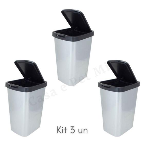 Kit 3 Lixeiras Cesto Banheiro Cozinha Plastico Lixeira Click Menor preço em Kit 3 Lixeiras Cesto Banheiro Cozinha Plastico Lixeira Click